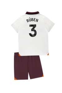 Manchester City Ruben Dias #3 Jalkapallovaatteet Lasten Vieraspeliasu 2023-24 Lyhythihainen (+ Lyhyet housut)
